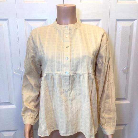 Entro Womens Cream Textured Cotton Long Sleeve Blouse Top Size Small - Picture 2 of 8